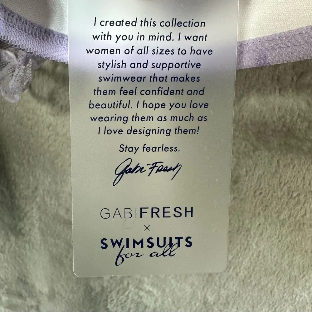 GabiFresh X Swimsuits for All Strapless Lavender Bikini Top Sz 12 D/DD Bottom 14
